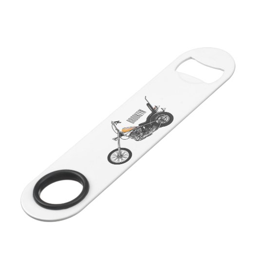 Motorfiets 1950 cartoon, afbeelding speed flessenopener (Achterkant Gekanteld)