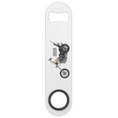 Motorfiets 1950 cartoon, afbeelding speed flessenopener (Voorkant)