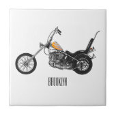 Motorfiets 1950 cartoon, afbeelding tegeltje (Voorkant)