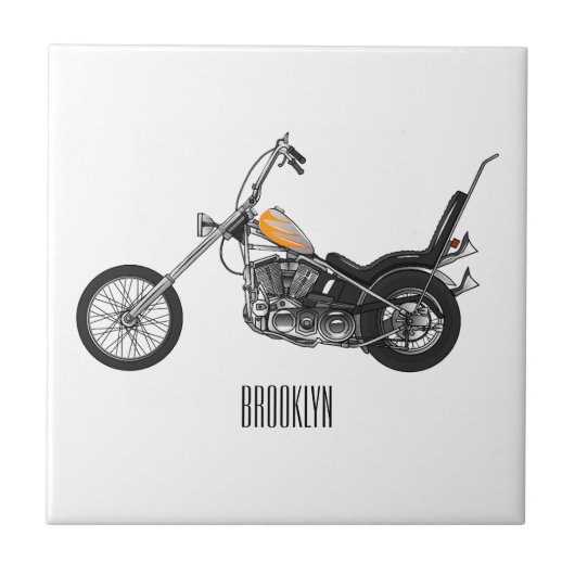 Motorfiets 1950 cartoon, afbeelding tegeltje (Voorkant)