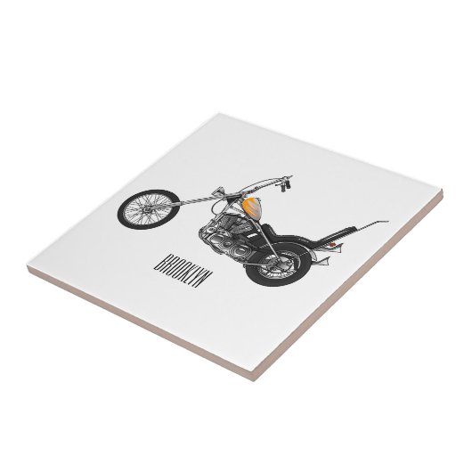 Motorfiets 1950 cartoon, afbeelding tegeltje (Zijkant)