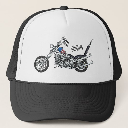 Motorfiets 1950 cartoon, afbeelding trucker pet (Voorkant)