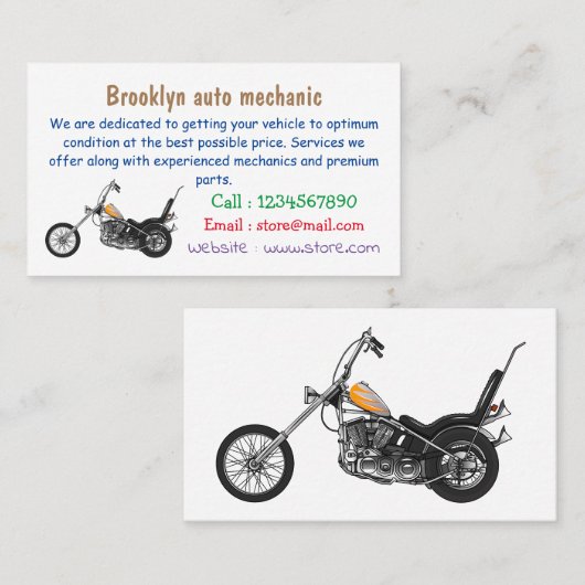 Motorfiets 1950 cartoon, afbeelding visitekaartje (Voorkant / Achterkant)
