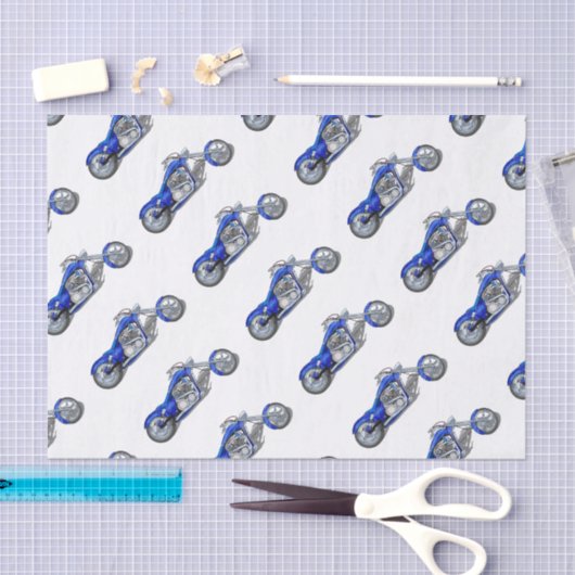 Motorfiets 1 - blauw tissuepapier (Craft)