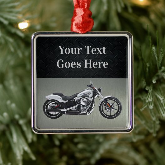 Motorfiets aangepast kerstbericht zwart, zilver metalen ornament (Boom)