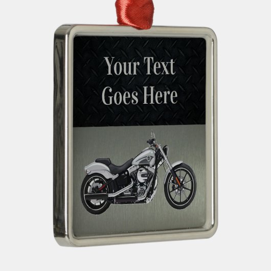 Motorfiets aangepast kerstbericht zwart, zilver metalen ornament (Rechts)