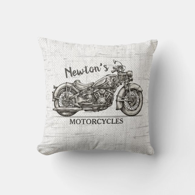  motorfiets - Aangepaste NAAM - Biker Garage Kussen (Voorkant)