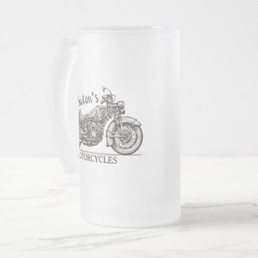  motorfiets - Aangepaste NAAM - Biker Garage Matglas Bierpul (Voorkant links)