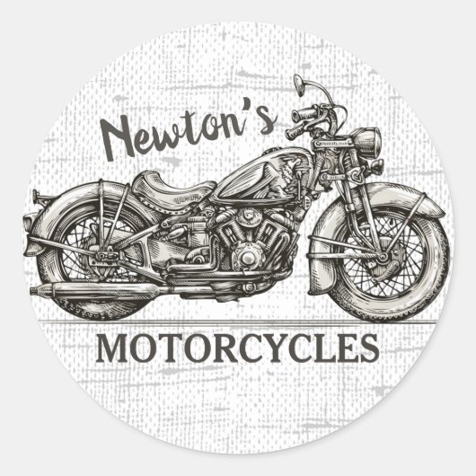  motorfiets - Aangepaste NAAM - Biker Garage Ronde Sticker (Voorkant)