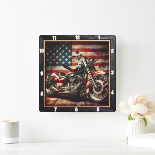 Motorfiets Amerikaanse vlag patriottisch Vierkante Klok (Huis)