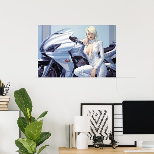Motorfiets Babe airbrush art Poster (Thuiskantoor)