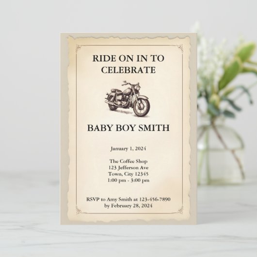  Motorfiets Baby shower Kaart (Staand voorkant)