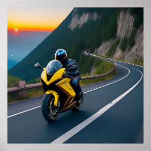 Motorfiets Bergweg Gezicht Voor Rijders Poster