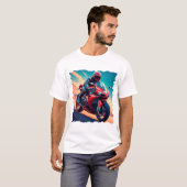 Motorfiets bij hoge snelheid t-shirt (Voorkant volledig)