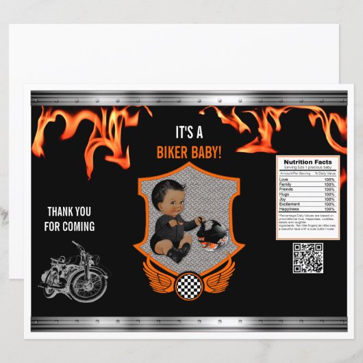 Motorfiets Biker Baby Oranje Black Chip Bag (Voorkant / Achterkant)