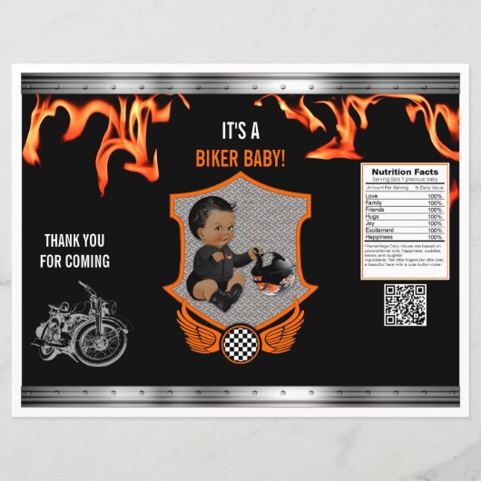 Motorfiets Biker Baby Oranje Zwarte Chipzak (Voorkant)