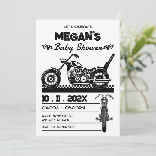  Motorfiets biker baby shower Kaart (Staand voorkant)