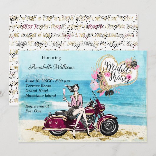 Motorfiets Biker Bruids Douche Uitnodiging (Voorkant / Achterkant)