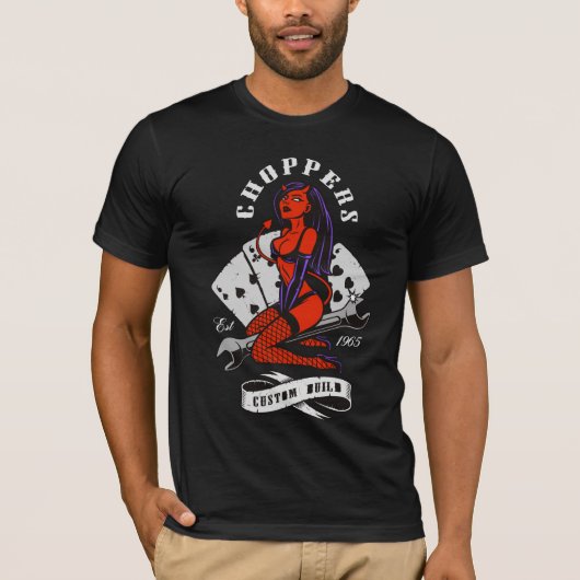 Motorfiets Biker Devil Girl Chopper T-Shirt (Voorkant)