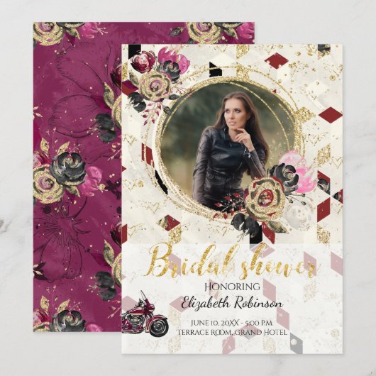 Motorfiets Biker Foto Bruids Douche Uitnodiging (Voorkant / Achterkant)