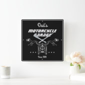 Motorfiets Biker Garage Handlebars Cool Black Vierkante Klok (Huis)