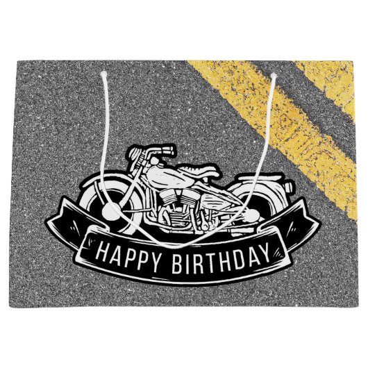 Motorfiets Biker Gelukkig Verjaardagsfeestdecor Large Cadeautasje (Voorkant)