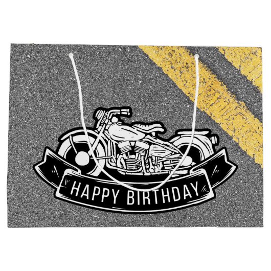 Motorfiets Biker Gelukkig Verjaardagsfeestdecor Large Cadeautasje (Achterkant)