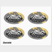 Motorfiets Biker Gelukkig Verjaardagsfeestje Gift Ovale Sticker (Vel)