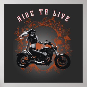 Motorfiets Biker Girl Ride to Life Poster