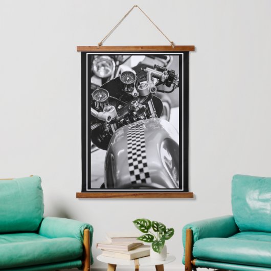 Motorfiets Biker Ride Rider Monochrome Hangend Wandkleed (Woonkamer)