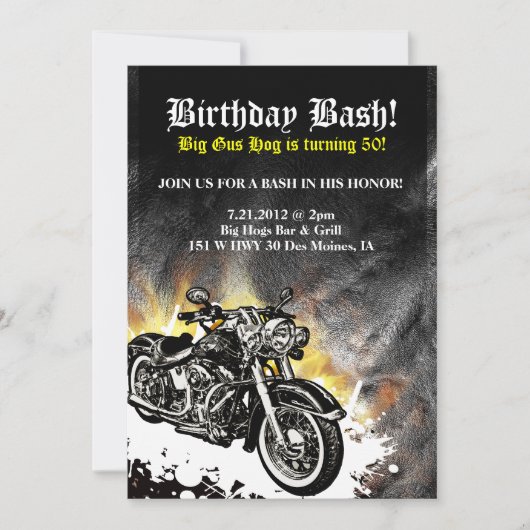 Motorfiets Biker Road Birthday Bash Uitnodiging (Voorkant)