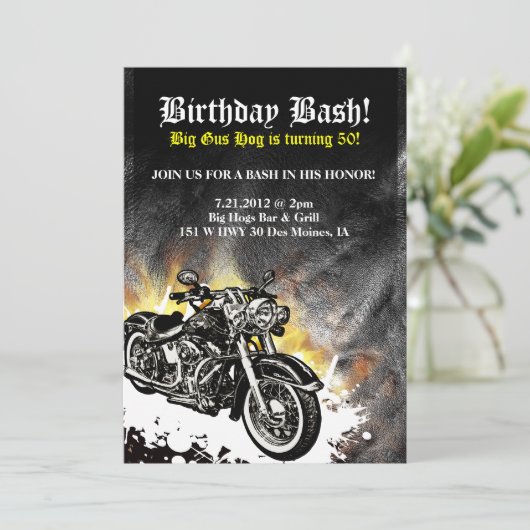 Motorfiets Biker Road Birthday Bash Uitnodiging (Staand voorkant)