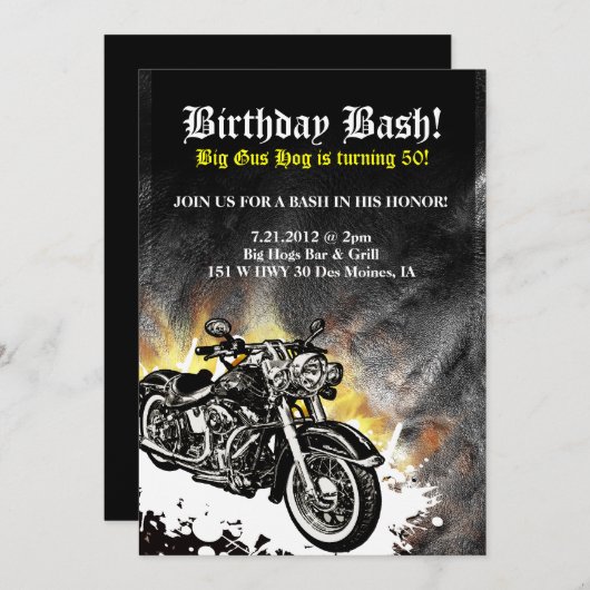Motorfiets Biker Road Birthday Bash Uitnodiging (Voorkant / Achterkant)