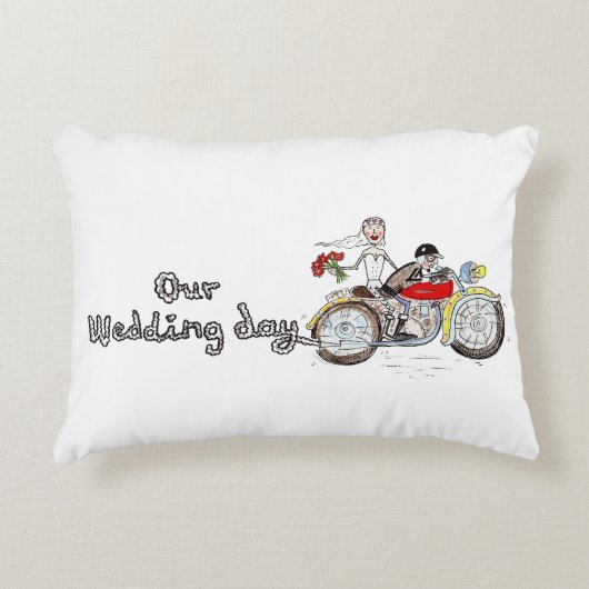 Motorfiets Bruid en Bruidegom Huwelijk Accent Kuss Kussen (Voorkant)
