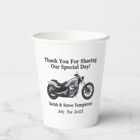 Motorfiets bruiloft dank u datum namen liefde papieren bekers (Achterkant)