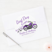 Motorfiets Bruiloft Paarse en Grijs Ronde Sticker (Envelop)