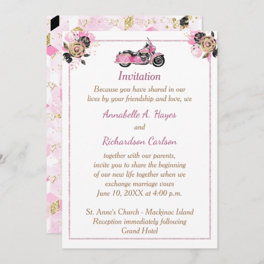 Motorfiets bruiloft uitnodiging (Voorkant / Achterkant)