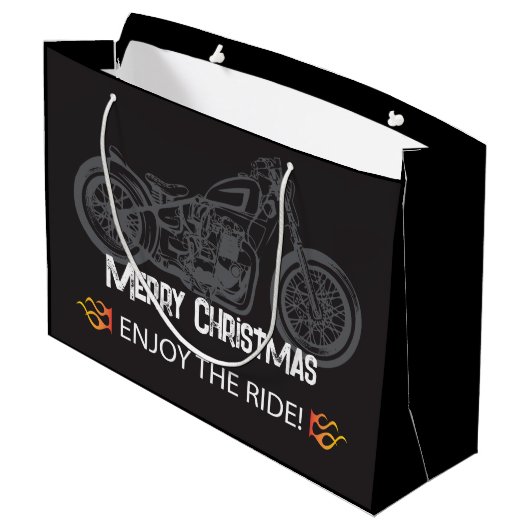 Motorfiets Christmas Black Classic Groot Cadeauzakje (Achterkant Gekanteld)