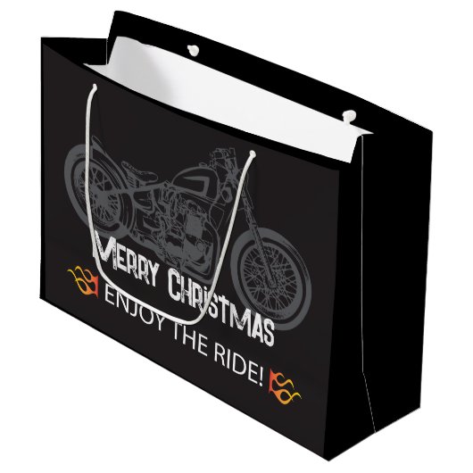 Motorfiets Christmas Black Classic Groot Cadeauzakje (Voorkant Gekanteld)