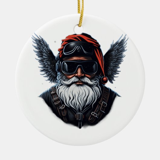 Motorfiets Cool Santa Keramisch Ornament (Voorkant)
