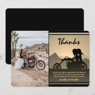 Motorfiets Couple Mountain Photo Weddenschap Bedankkaart