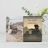 Motorfiets Couple Mountain Photo Weddenschap Kaart (Staand voorkant)