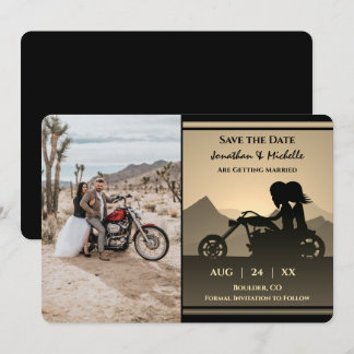 Motorfiets Couple Mountain Photo Weddenschap Save The Date