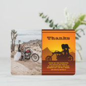 Motorfiets Couple Mountain Sunset Photo Weddenscha Bedankkaart (Staand voorkant)