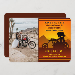 Motorfiets Couple Mountain Sunset Photo Weddenscha Save The Date