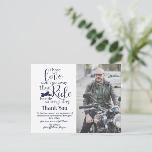 Motorfiets Dank u voor de begrafenissympathie Bedankkaart (Staand voorkant)