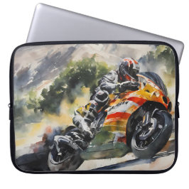 Motorfiets die een berghelling oprijdt laptop sleeve