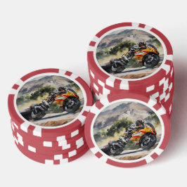 Motorfiets die een berghelling oprijdt poker chips