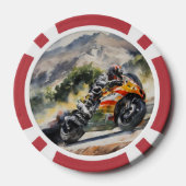 Motorfiets die een berghelling oprijdt poker chips (Achterkant)