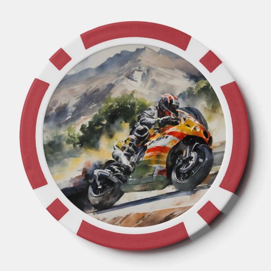 Motorfiets die een berghelling oprijdt poker chips (Achterkant)